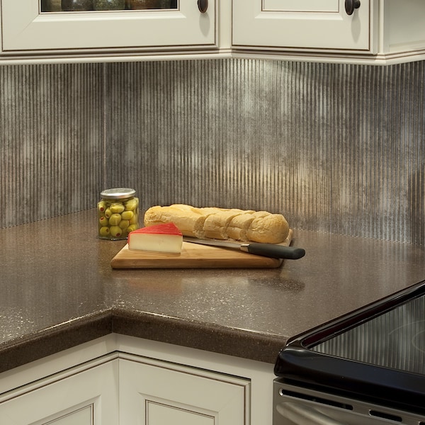Fasade Fasade 18in x 24in Rib Crosshatch Silver Backsplash Panel 5pk - PB5221