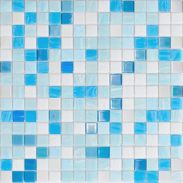 Apollo Tile Mingles 12 in. x 12 in. Glossy White and Blue Glass Mosaic Wall and Floor Tile 20 sqft/case, 20PK - MARITIMAMIX1A