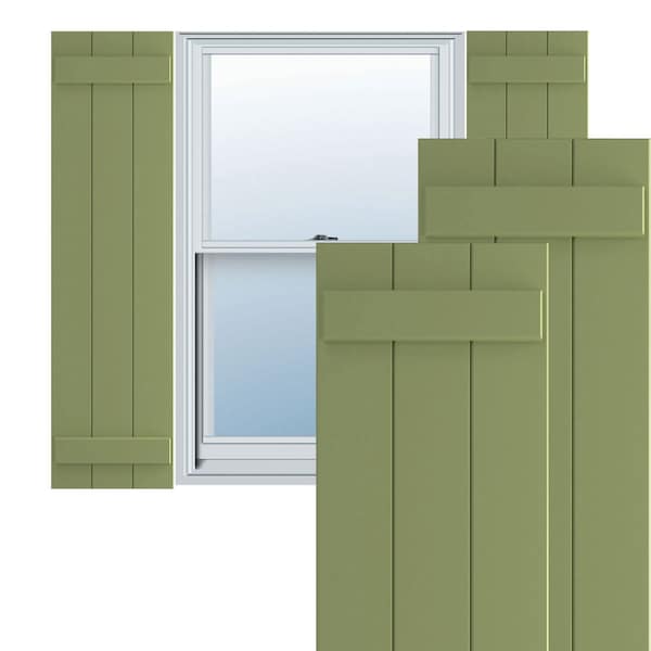 Ekena Millwork True Fit PVC Three Board Joined Board-n-Batten Shutters, Moss Green, 16 1/8W x 40H, PR - TFP101BBF16X040MG