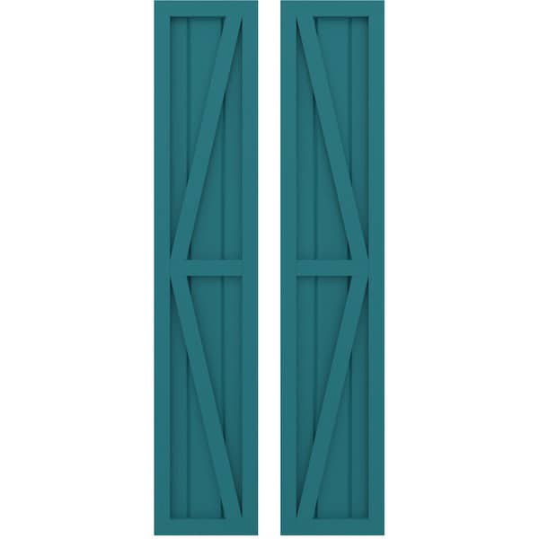 Ekena Millwork Americraft 3-Board Wood 2 Equal Panel Frmd Board-n-Batten Shutters w/Dubl Z-Bar, ARW102BF311X34ANH, PR - ARW102BF311X34ANH