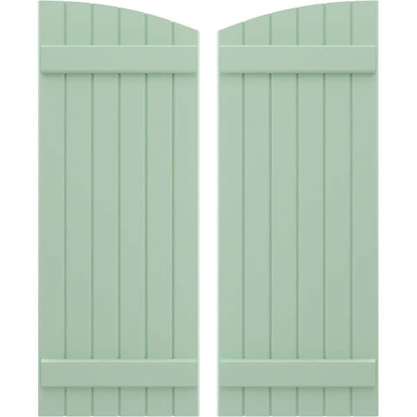 Ekena Millwork Americraft 6-Board (2 Batten) Wood Joined Board-n-Batten Shutters w/Ellipt Top, ARW101BE621X36SGH, PR - ARW101BE621X36SGH