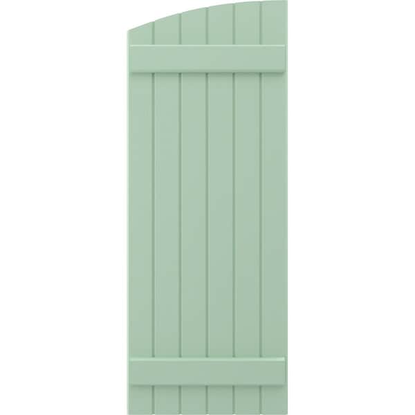 Ekena Millwork Americraft 6-Board (2 Batten) Wood Joined Board-n-Batten Shutters w/Ellipt Top, ARW101BE621X36SGH, PR - ARW101BE621X36SGH