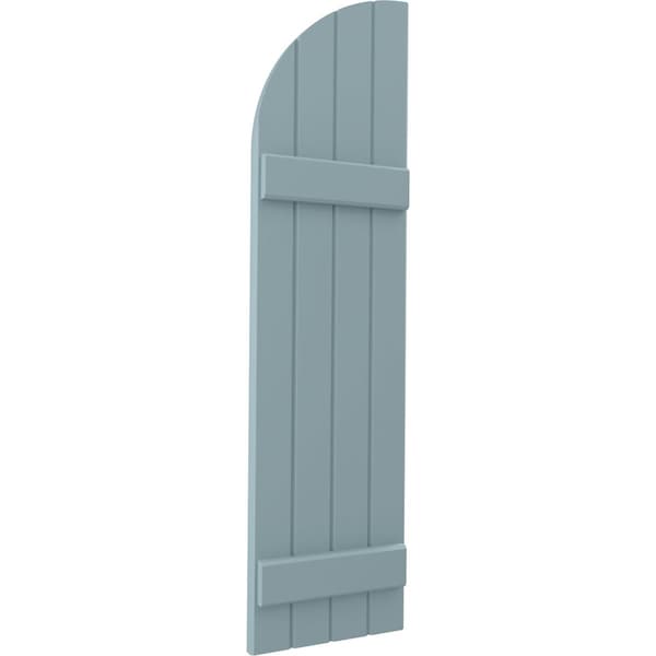 Ekena Millwork Americraft 4-Board (2 Batten) Wood Joined Board-n-Batten Shutters w/ Arch Top, ARW101BQ414X70SBH, PR - ARW101BQ414X70SBH