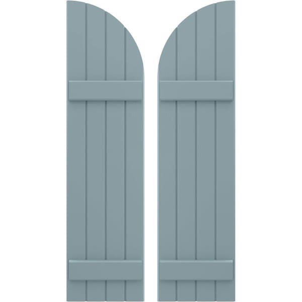 Ekena Millwork Americraft 4-Board (2 Batten) Wood Joined Board-n-Batten Shutters w/ Arch Top, ARW101BQ414X70SBH, PR - ARW101BQ414X70SBH