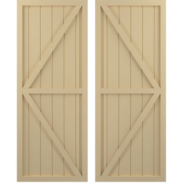 Ekena Millwork Americraft 6-Board Wood 2 Equal Panel Frmd Board-n-Batten Shutters w/Dubl Z-Bar, ARW102BF621X32NTH, PR - ARW102BF621X32NTH