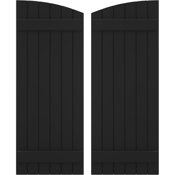 Ekena Millwork Americraft 6-Board (2 Batten) Wood Joined Board-n-Batten Shutters w/Ellipt Top, ARW101BE621X35BLH, PR - ARW101BE621X35BLH