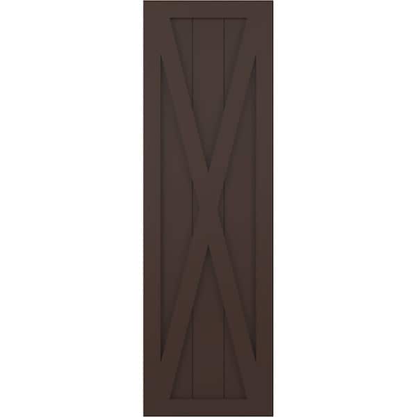 Ekena Millwork True Fit PVC Single X-Board Farmhouse Fixed Mount Shutters, Raisin Brown, 15W x 54H, PR - TFP001FH15X054TB