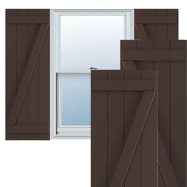 Ekena Millwork True Fit PVC Four Board Joined Board-n-Batten Shutters w/Z-Bar, Raisin Brown , 21 1/2W x 32H, PR - TFP102BBF21X032TB