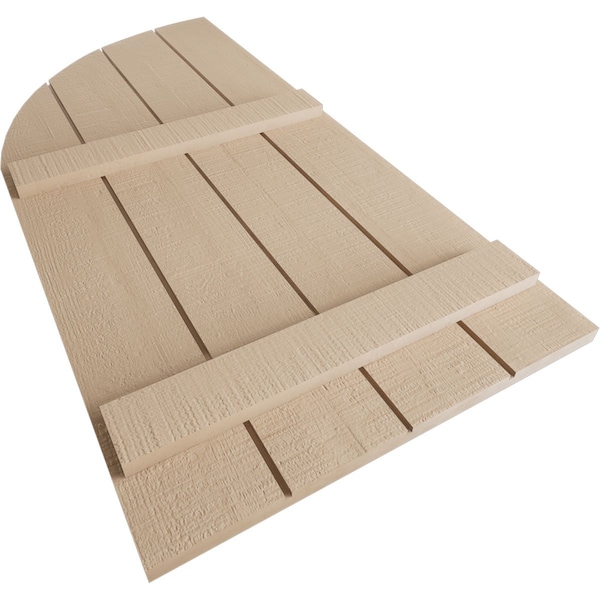 Ekena Millwork Rough Cedar 4 Board Joined Board-n-Batten w/Quarter Round Arch Top Faux Wood Shutters, 22W x 70H, PR - SHUBJQ22X70RCPR