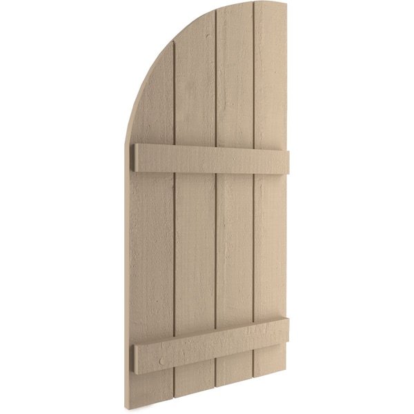 Ekena Millwork Rough Cedar 4 Board Joined Board-n-Batten w/Quarter Round Arch Top Faux Wood Shutters, 22W x 70H, PR - SHUBJQ22X70RCPR