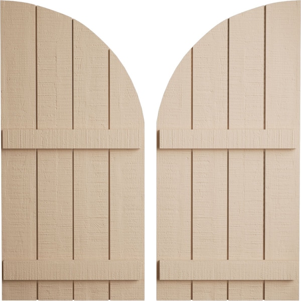 Ekena Millwork Rough Cedar 4 Board Joined Board-n-Batten w/Quarter Round Arch Top Faux Wood Shutters, 22W x 70H, PR - SHUBJQ22X70RCPR