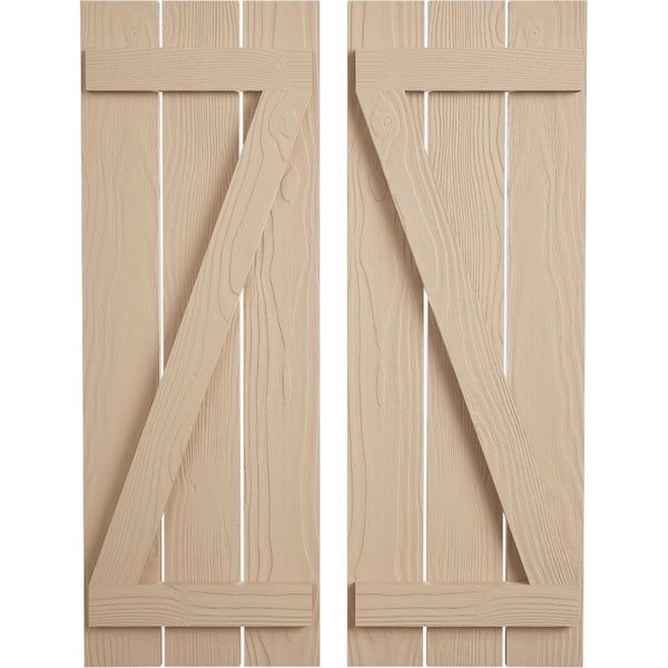 Ekena Millwork Rustic Three Board Spaced Board-n-Batten Sandblasted Faux Wood Shutters w/Z-Board, 17 1/2W x 66H, PR - SHUBSZ17X66SDPR