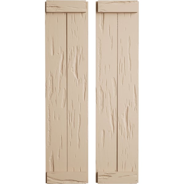 Ekena Millwork Rustic Two Board Joined Board-n-Batten Pecky Cypress Faux Wood Shutters w/End Batten, 11"W x 74"H - SHUBJE11X74PCPR