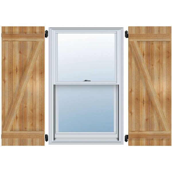 Ekena Millwork Joined Board-n-Batten Shutters w/Z-Bar, Rough Sawn Western Red Cedar, 16 1/8W x 66H, PR - RBJ06Z16X066RWR