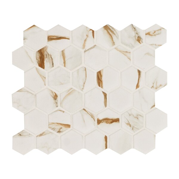 Msi Calacatta Gold Hexagon Sample Matte Porcelain Mesh Mounted Mosaic Tile - ZOR-MD-0594-SAM