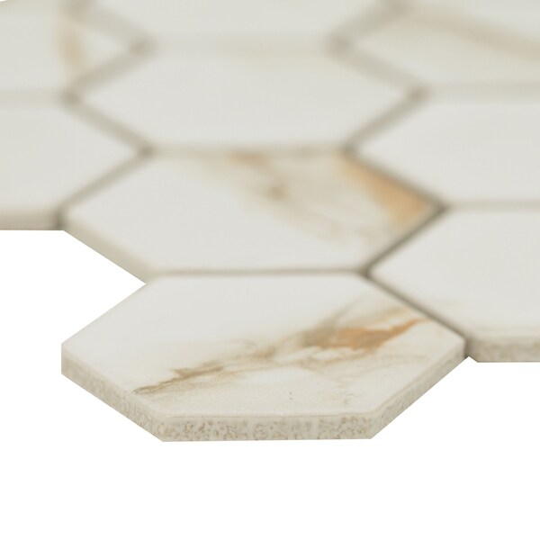 Msi Calacatta Gold Hexagon Sample Matte Porcelain Mesh Mounted Mosaic Tile - ZOR-MD-0594-SAM