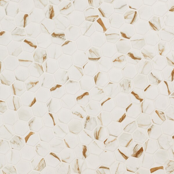 Msi Calacatta Gold Hexagon Sample Matte Porcelain Mesh Mounted Mosaic Tile - ZOR-MD-0594-SAM