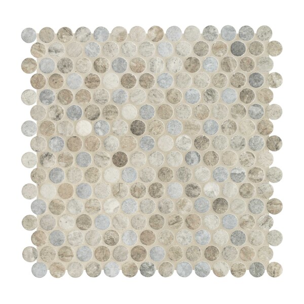 Msi Stonella Penny Round Sample Glossy Glass Mesh-Mounted Mosaic Tile, 1 sq ft - ZOR-MD-0558-SAM