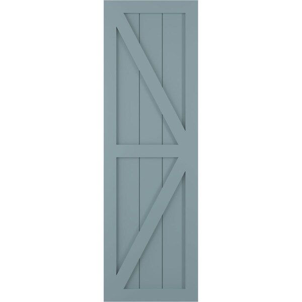 Ekena Millwork True Fit PVC Two Equal Panel Farmhouse Fixed Mount Shutters w/ Z-Bar, Peaceful Blue , 15W x 79H, PR - TFP102FH15X079SB