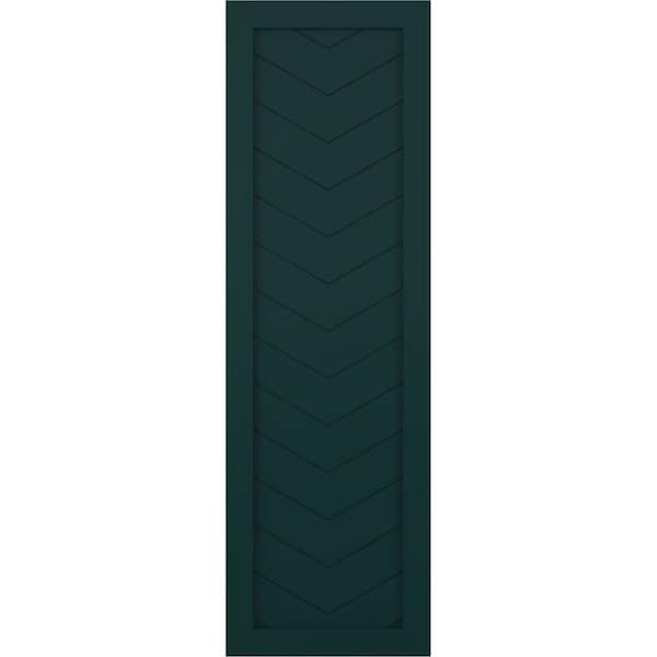 Ekena Millwork True Fit PVC Single Panel Chevron Modern Style Fixed Mount Shutters, Thermal Green, 12W x 35H, PR - TFP001CV12X035FG