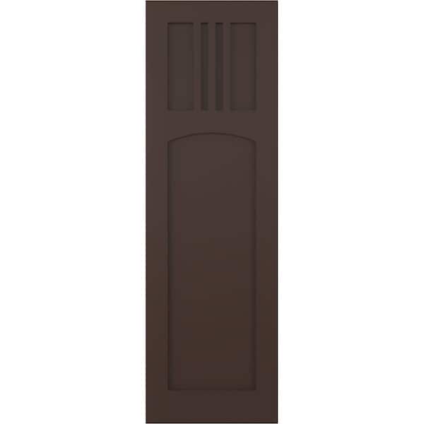 Ekena Millwork True Fit PVC San Miguel Mission Style Fixed Mount Shutters, Raisin Brown, 15W x 30H, PR - TFP001SM15X030TB