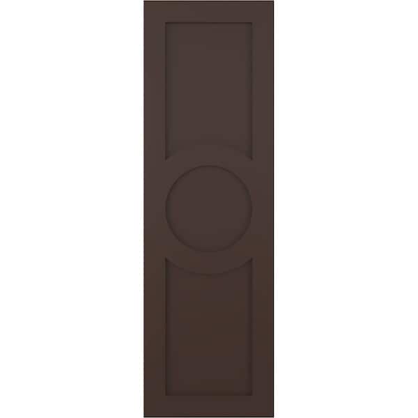 Ekena Millwork True Fit PVC Center Circle Arts & Crafts Fixed Mount Shutters, Raisin Brown, 12W x 69H, PR - TFP001AC12X069TB