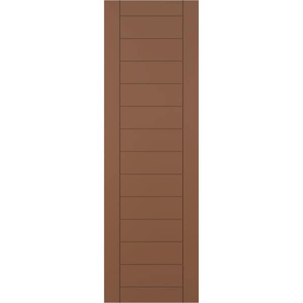 Ekena Millwork True Fit PVC Horizontal Slat Framed Modern Style Fixed Mount Shutters, Burnt Toffee, 15W x 46H, PR - TFP001HF15X046BT