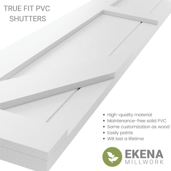 Ekena Millwork True Fit PVC Two Equal Panel Farmhouse Fixed Mount Shutters w/ Z-Bar, Primed , 12"W x 54"H - TFP102FH12X054PR