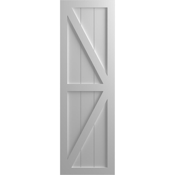 Ekena Millwork True Fit PVC Two Equal Panel Farmhouse Fixed Mount Shutters w/ Z-Bar, Primed , 12"W x 54"H - TFP102FH12X054PR