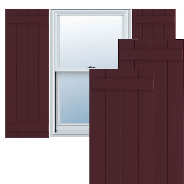 Ekena Millwork True Fit PVC, Four Board Joined Board-n-Batten Shutters, Wine Red, 21 1/2W x 63H, PR - TFP101BBF21X063WR
