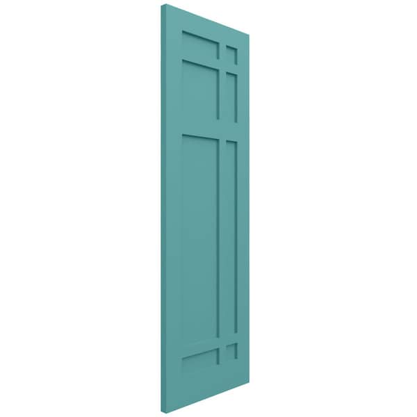 Ekena Millwork True Fit PVC San Juan Capistrano Mission Style Fixed Mount Shutters, Pure Turquoise, 18W x 46H, PR - TFP001SJ18X046PT