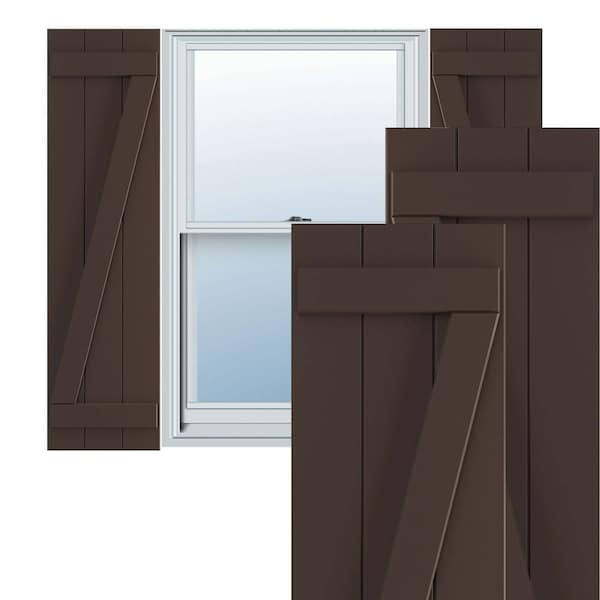 Ekena Millwork True Fit PVC Three Board Joined Board-n-Batten Shutters w/Z-Bar, Raisin Brown , 16 1/8W x 31H, PR - TFP102BBF16X031TB