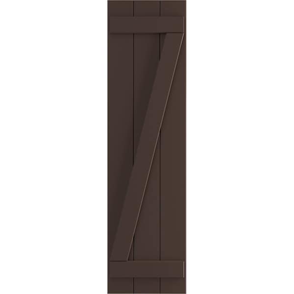 Ekena Millwork True Fit PVC Three Board Joined Board-n-Batten Shutters w/Z-Bar, Raisin Brown , 16 1/8W x 31H, PR - TFP102BBF16X031TB