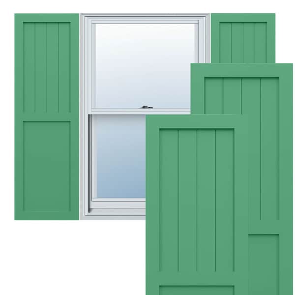 Ekena Millwork True Fit PVC Farmhouse/Flat Panel Combination Fixed Mount Shutters, Lilly Pads, 12W x 68H, PR - TFP101FC12X068LP