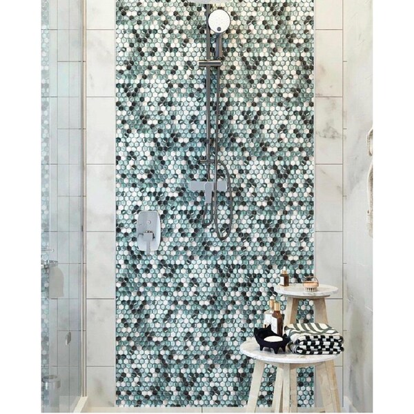 Apollo Tile Turtle Green 8.63 sq.ft 10.8 in. x11.5 in. Hexagon Glass Mosaic Tile, 10PK - APLAHX9904EC01