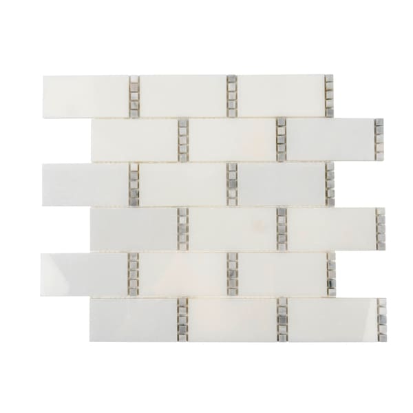 Apollo Tile White Subway With Dots 5.28 sq.ft 11.7 in. x13 in. Marble Mosaic Tile, 5PK - APLDC99R02EC14