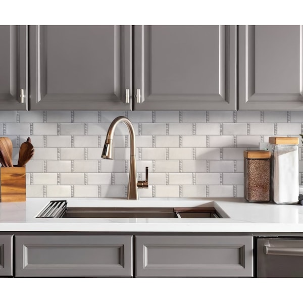 Apollo Tile White Subway With Dots 5.28 sq.ft 11.7 in. x13 in. Marble Mosaic Tile, 5PK - APLDC99R02EC14