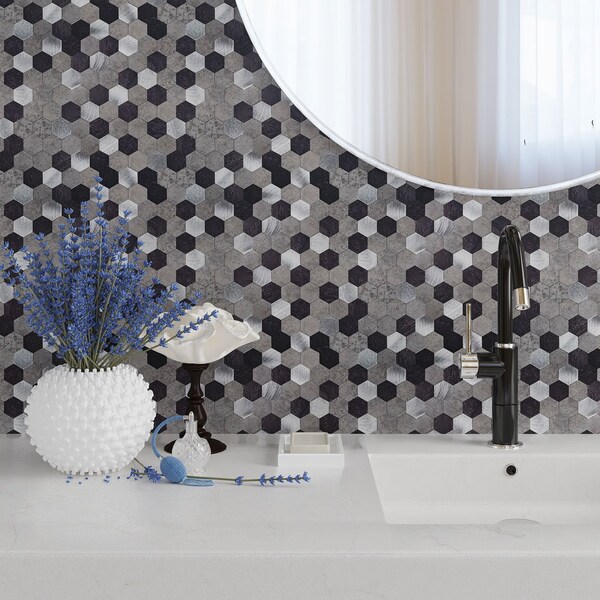 Apollo Tile 1.25 in. Gold & Beige Hexagon 17.58 sq.ft 11.25 in. X11.25 in. Peel & Stick Tile, 10PK - TCPLST9907