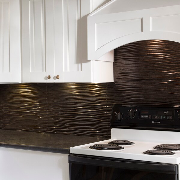 Fasade Fasade 18in x 24in Waves Smoked Pewter Backsplash Panel 5pk - PB6527