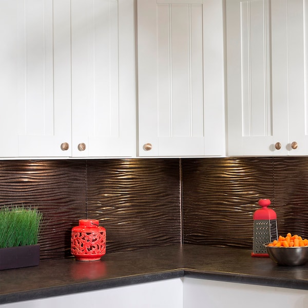 Fasade Fasade 18in x 24in Waves Smoked Pewter Backsplash Panel 5pk - PB6527