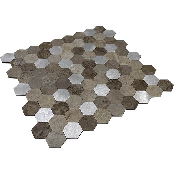 Apollo Tile Sample, 1.25" Silver & Beige Hexagon 11.25"X11.25" Peel & Stick Tile - TCPLST9906 SAMPLE