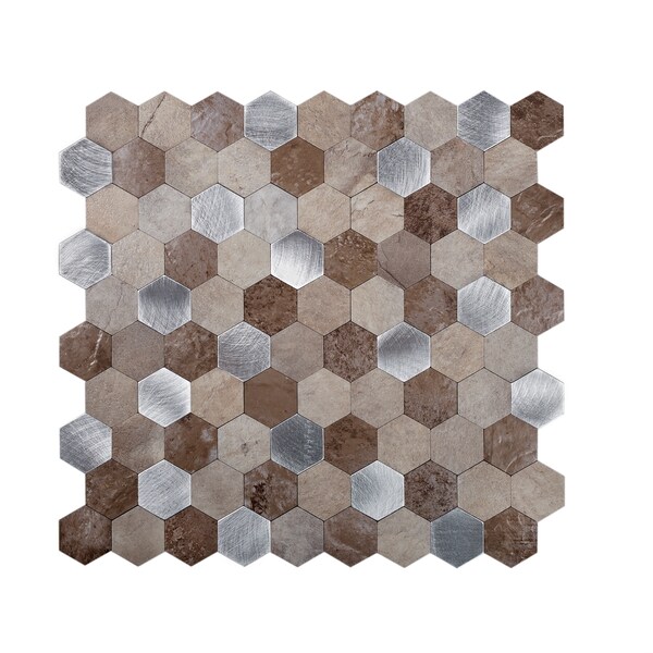 Apollo Tile Sample, 1.25" Silver & Beige Hexagon 11.25"X11.25" Peel & Stick Tile - TCPLST9906 SAMPLE