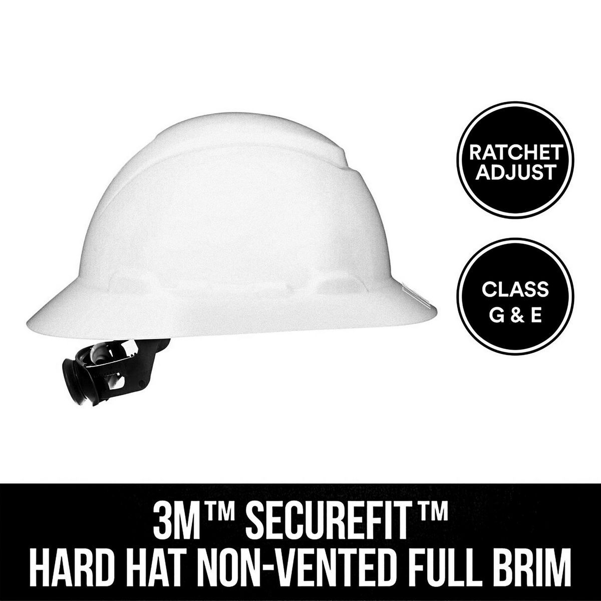 Casco duro de borde completo 3M SecureFit™ con ajuste de trinquete, blanco - 70936