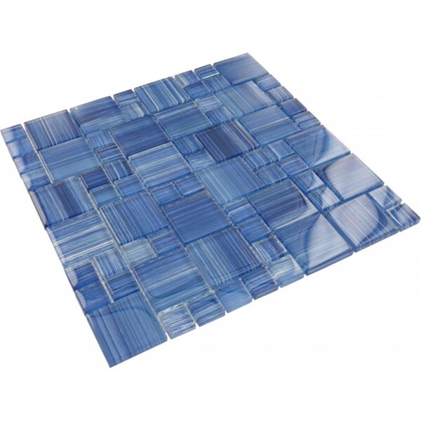 Master Tile 1 x 2 in. Aim 11SF-CTN Glass Tile Watercolor Caribbean; Blue - GW82348B11