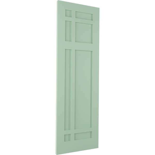 Ekena Millwork True Fit PVC San Juan Capistrano Mission Style Fixed Mount Shutters, Seaglass, 15W x 52H, PR - TFP001SJ15X052SG