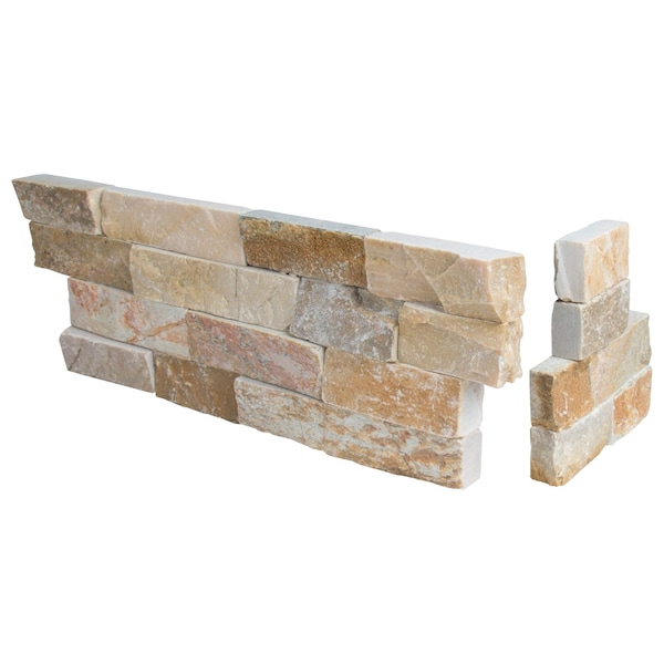 Msi Golden White Splitface Ledger Corner 6 In. X 18 In. Natural Quartzite Wall Tile, 4PK - ZOR-PNL-0058