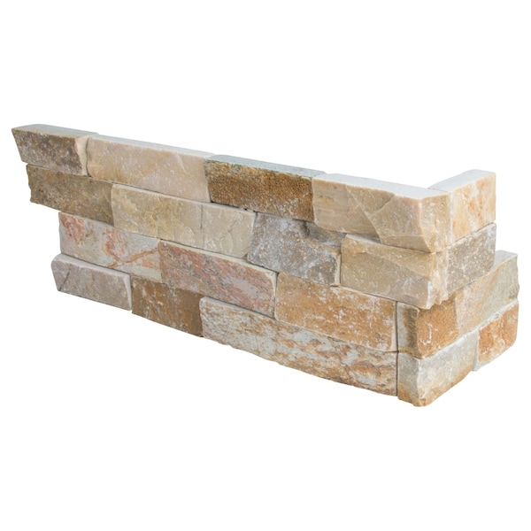 Msi Golden White Splitface Ledger Corner 6 In. X 18 In. Natural Quartzite Wall Tile, 4PK - ZOR-PNL-0058