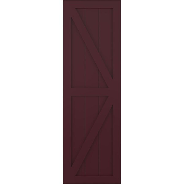 Ekena Millwork True Fit PVC Two Equal Panel Farmhouse Fixed Mount Shutters w/ Z-Bar, Wine Red , 12W x 70H, PR - TFP102FH12X070WR