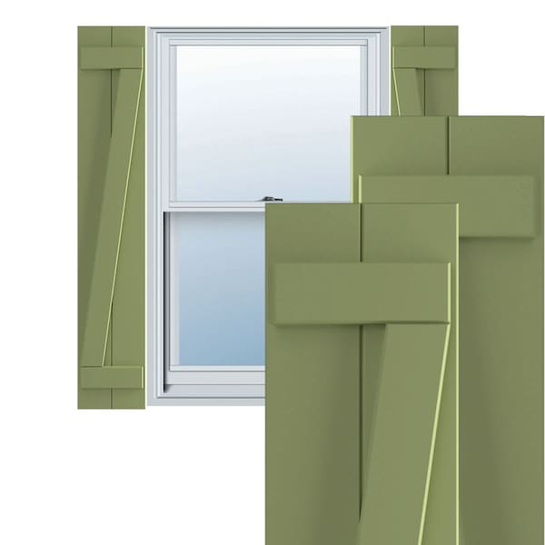Ekena Millwork True Fit PVC Two Board Joined Board-n-Batten Shutters w/Z-Bar, Moss Green , 10 3/4W x 40H, PR - TFP102BBF11X040MG