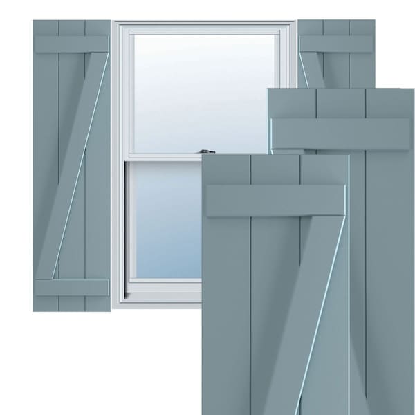 Ekena Millwork True Fit PVC Three Board Joined Board-n-Batten Shutters w/Z-Bar, Peaceful Blue , 16 1/8W x 54H, PR - TFP102BBF16X054SB